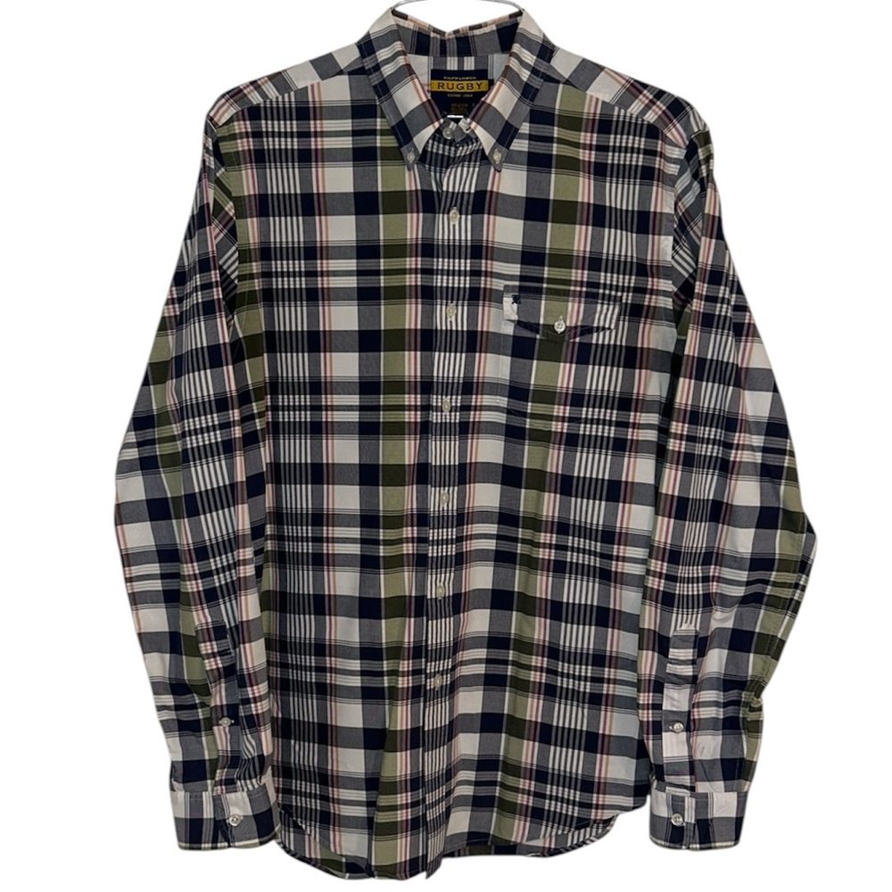 RUGBY Ralph Lauren‎ men’s Size Large blue/green/white/red/orange plaid shirt.